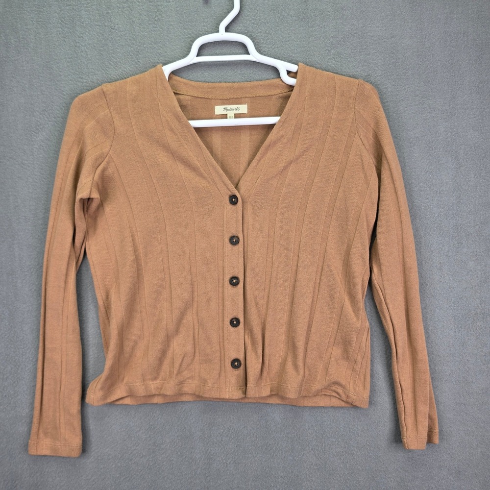 Madewell Cardigan Sweater Ribbed V-Neck Brown XXS Cotton